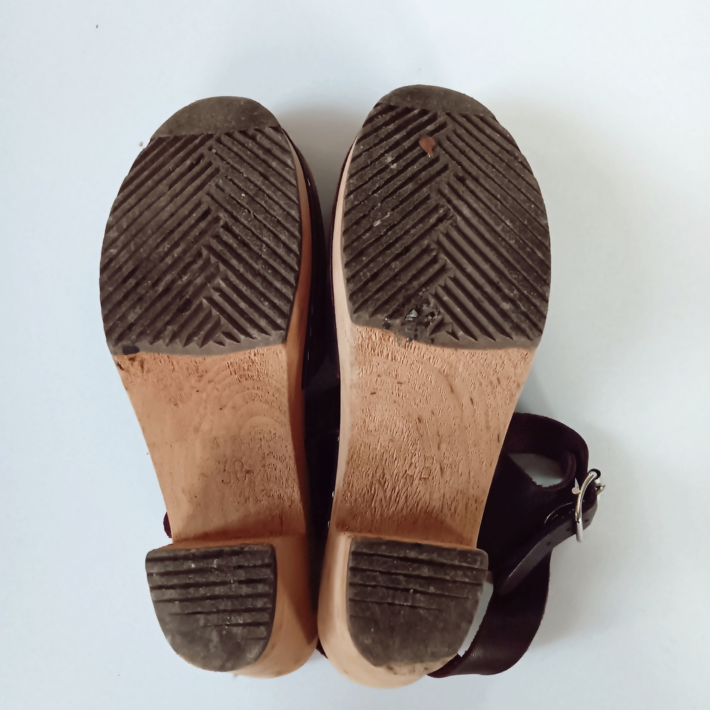 Lotta's Lotta From Stockholm Highwood Aubergine Leather Swedish Wooden Clogs 38 - Picture 7 of 9